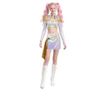 Women’s Anime Demon-Hunting Stage Costume, K-Pop Idol Hunter Mira Metallic Sparkly Dress Up, Adult Halloween Party Carnival Performance Outfits
