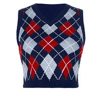 Women’s Argyle Knit Vest - Sleeveless V Neck Sweater Tank Top, Classic Checkered Pattern Pullover Waistcoat, Soft Stretchy Knitwear Ideal for School Uniform, Golf Outfit and Layered Look