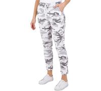 Women’s Army Trousers Italian Camouflage Print Ladies Pants High Waist Magic Trousers Casual Stretchy Joggers Active Yoga Lagenlook Style Drawstrings Belt UK 10-22 (Army White, UK 18)