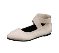 Women‘s Ballet Flats & Pumps Elastic Crisscross Strap Block Heels Flat Shoes Ladies Ballerina Ankle Elastic Crossing Strap Round Toe Comfy Slip-On Wedge Pump