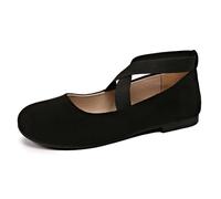 Women‘s Ballet Flats & Pumps Elastic Crisscross Strap Block Heels Flat Shoes Ladies Ballerina Ankle Elastic Crossing Strap Round Toe Comfy Slip-On Wedge Pump