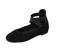 Women‘s Ballet Flats & Pumps Elastic Crisscross Strap Block Heels Flat Shoes Ladies Ballerina Ankle Elastic Crossing Strap Round Toe Comfy Slip-On Wedge Pump