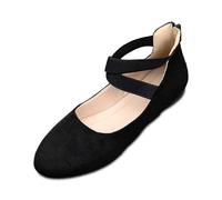 Women‘s Ballet Flats & Pumps Elastic Crisscross Strap Block Heels Flat Shoes Ladies Ballerina Ankle Elastic Crossing Strap Round Toe Comfy Slip-On Wedge Pump