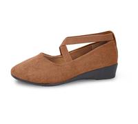 Women‘s Ballet Flats & Pumps Elastic Crisscross Strap Block Heels Flat Shoes Ladies Ballerina Ankle Elastic Crossing Strap Round Toe Comfy Slip-On Wedge Pump