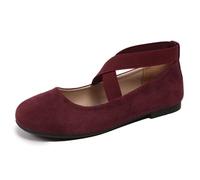 Women‘s Ballet Flats & Pumps Elastic Crisscross Strap Block Heels Flat Shoes Ladies Ballerina Ankle Elastic Crossing Strap Round Toe Comfy Slip-On Wedge Pump