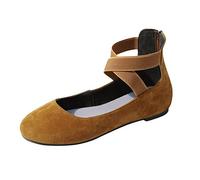 Women‘s Ballet Flats & Pumps Elastic Crisscross Strap Block Heels Flat Shoes Ladies Ballerina Ankle Elastic Crossing Strap Round Toe Comfy Slip-On Wedge Pump