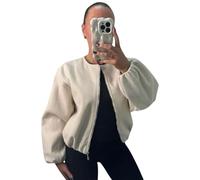 Women’s Balloon Sleeve Zipper Bomber Jacket, Ladies Lightweight Stylish Zip-Up Coat with Trendy Long Balloon Sleeve for Casual Elegant Style Chic Classy Coat Outfits Plain Shacket (Beige, UK 8-14)