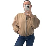 Women’s Balloon Sleeve Zipper Bomber Jacket, Ladies Lightweight Stylish Zip-Up Coat with Trendy Long Balloon Sleeve for Casual Elegant Style Chic Classy Coat Outfits Plain Shacket (Mocha, UK 8-14)