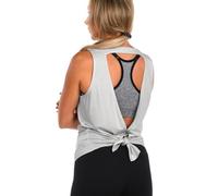Women’s Bamboo Tie-Back Tank Top. Athletic, Workout, Running & Extra Soft Top., Light Grey, L
