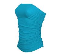 Women’s Bandeau Neck Sheering Boob Tube Top Printed Plain Shirt Ladies Summer Wear Sleeveless Strapless Tee Top Street Wear Casual Tops Plus Size UK 8-26 Turquoise