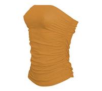 RIDDLED WITH STYLE Women Bandeau Strapless Boob Tube Top Ladies Side Ruched Crop Everyday Wear Plain Bra Mustard