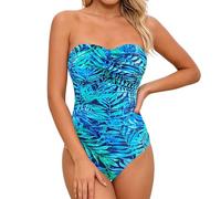 Women’s Bandeau One Pieces Swimsuit Molded Cups Shirring Tummy Control Bathing Suit Beige Gold Silver Light Gray Grey Light Purple Dark Blue Light Green Light Pink L XXL M S XL XS 3XL 4XL 5XL 6XL 7XL