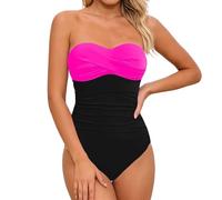 Women’s Bandeau One Pieces Swimsuit Molded Cups Shirring Tummy Control Bathing Suit Beige Gold Silver Light Gray Grey Light Purple Dark Blue Light Green Light Pink L XXL M S XL XS 3XL 4XL 5XL 6XL 7XL