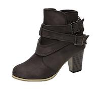 Women’s Block Heel Ankle Boots, Faux Suede Cross Strap Buckle Booties with Side Zipper, Comfortable Fit and Retro Design, Ideal for Theatre Evenings or City Date Nights