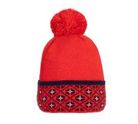 Women’s Bobble Hat with Fair Isle Brim and Yarn Pom Pom - Berry/Navy / ONE