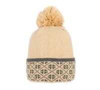 Women’s Bobble Hat with Fair Isle Brim and Yarn Pom Pom - Toffee/Charcoal / ONE
