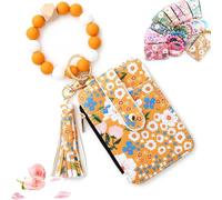 Women’s Boho Beaded Wallet, Compact Boho Style Beaded Tassel Keychain Wallet Wristlet Purse, for Women Travel and Everyday Use (Yellow)