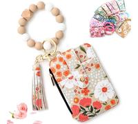 Women’s Boho Beaded Wallet, Compact Boho Style Beaded Tassel Keychain Wallet Wristlet Purse, for Women Travel and Everyday Use (Khaki)