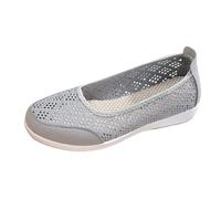 Women’s Breathable Walking Flat Loafer Mesh Knitted Crochet Breathable Hollow Out Soft Gym Sneakers Non Slip Flexible Lightweight Casual Slip-on Flying Knit Shoes for Summer (Grey, 3.5)