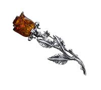 Women’s Brooch, Oxidised Sterling Silver, Baltic Amber Rose, Hand Carved, Brooch with Cognac Amber Rose