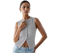 Women’s Button Down Tank Tops Ribbed Summer Vest Button Up Open Front Sleeveless Slim Fit Crop Going Out Tops, #1 Gray, M