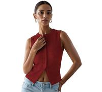 Women’s Button Down Tank Tops Ribbed Summer Vest Button Up Open Front Sleeveless Slim Fit Crop Going Out Tops, #1 Red, M