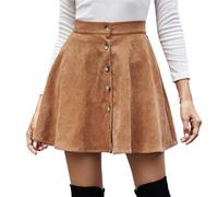 Women’s Button Front Mini Skirt A-line Pleated Corduroy Skater Skirts for Women with Pocket(3#,XL)