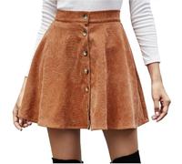 BTFONIA Women’s Button Front Mini Skirt A-line Pleated Corduroy Skater Skirts for Women with Pocket(8#,L)
