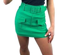 Women’s Cargo Skorts - High Waisted Summer Shorts with Pockets Belted Skirt Casual Daily Wear Stretch Plain Combat Ladies Bodycon Skirts (Jade Green,XL- UK 14-16)