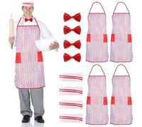 Women’S Carnival Costumes, Retro Waiter Outfit For Adults, 1950S Striped Apron Kit With Red Bowtie & Chef Hat, 4 Pieces