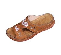 Women’S Casual Wedge Sandals,Featuring Delicate Floral Embroidery,Lightweight and Comfortable,Perfect for Summer Outings and Beach Holidays(Brown,37)