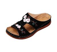 Women’S Casual Wedge Sandals,Featuring Delicate Floral Embroidery,Lightweight and Comfortable,Perfect for Summer Outings and Beach Holidays(Black,37)