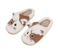 Women‘s Cat Slippers Size 4-8 Cute Animal Fluffy Wide Fit Closed Toe Slip On Soft Comfy Slides Home Shoes For Women (A-Brown, Adult, Women, 8, Numeric, UK Footwear Size System, Wide)