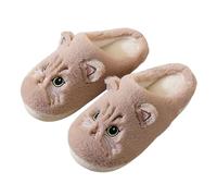 Women‘s Cat Slippers Size 4-8 Cute Animal Fluffy Wide Fit Closed Toe Slip On Soft Comfy Slides Home Shoes For Women (Brown, Adult, Women, 6, Numeric, UK Footwear Size System, Wide)