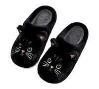 Women‘s Cat Slippers Size 4-8 Cute Animal Fluffy Wide Fit Closed Toe Slip On Soft Comfy Slides Home Shoes For Women (Black, Adult, Women, 6, Numeric, UK Footwear Size System, Wide)