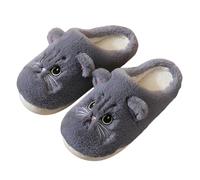 Women‘s Cat Slippers Size 4-8 Cute Animal Fluffy Wide Fit Closed Toe Slip On Soft Comfy Slides Home Shoes For Women (Grey, Adult, Women, 4, Numeric, UK Footwear Size System, Wide)
