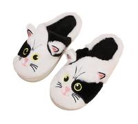 Women‘s Cat Slippers Size 4-8 Cute Animal Fluffy Wide Fit Closed Toe Slip On Soft Comfy Slides Home Shoes For Women (A-Black, Adult, Women, 4, Numeric, UK Footwear Size System, Wide)
