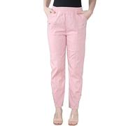 Women’s Cherry Berry Full Length Trousers, Ladies Italian Stretchy Cotton Blend Summer Pants, Elasticated Waist Plus Size Casual Trousers (UK 10-24) Baby Pink