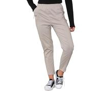 Women’s Cherry Berry Full Length Trousers, Ladies Italian Stretchy Cotton Blend Summer Pants, Elasticated Waist Plus Size Casual Trousers (UK 10-24) Beige