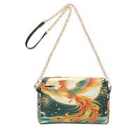 Women’s Chinese-style moonlight phoenix pattern PU Leather Crossbody Bag 9.65×3.35×6.3in, Waterproof Multi-poc
