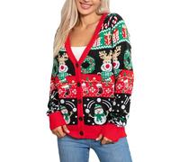 Women’s Christmas Cardigans Ugly Christmas Sweaters Long Sleeve V Neck Button Down Sweaters with Fun Patterns and Animals (A-02, M)