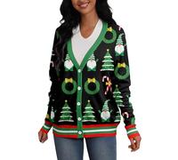 Women’s Christmas Cardigans Ugly Christmas Sweaters Long Sleeve V Neck Button Down Sweaters with Fun Patterns and Animals (A-03, L)