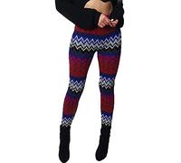 Women’s Christmas Party Winter Wear Warm Elasticated Waist Trousers Leggings Ladies Xmas Style Knitted Warm Slim Fit Leggings Snowflakes Print Pants (Red/Blue Zigzag UK 8-10)