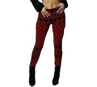 Women’s Christmas Party Winter Wear Warm Elasticated Waist Trousers Leggings Ladies Xmas Style Knitted Warm Slim Fit Leggings Snowflakes Print Pants (Red Heart UK 8-10)