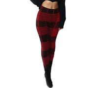 Women’s Christmas Party Winter Wear Warm Elasticated Waist Trousers Leggings Ladies Xmas Style Knitted Warm Slim Fit Leggings Snowflakes Print Pants (Red Tartan UK 12-14)