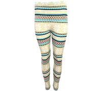 Women’s Christmas Party Winter Wear Warm Elasticated Waist Trousers Leggings Ladies Xmas Style Knitted Warm Slim Fit Leggings Snowflakes Print Pants (Beige Snowflakes UK 8-10)