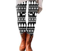 Women’s Christmas Party Winter Wear Warm Elasticated Waist Trousers Leggings Ladies Xmas Style Knitted Warm Slim Fit Leggings Snowflakes Print Pants Ladies Christmas Costume Leggings Reindeer Xmas