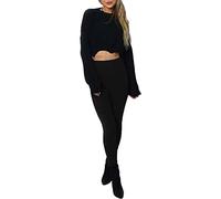 Women’s Christmas Party Winter Wear Warm Elasticated Waist Trousers Leggings Ladies Xmas Style Knitted Warm Slim Fit Leggings Snowflakes Print Pants (Plain Black UK 8-10)