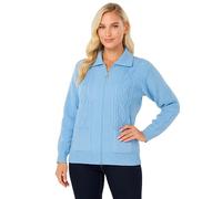 Women’s Chunky Cable Knit Cardigan - Zip-Through Winter Jumper with Long Sleeves, Collar & Pockets - Plus Size Knitwear UK 8-22 Sky Blue