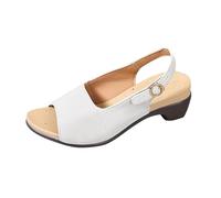 Women’s Chunky Low Heels Suede Platform Sandals Open Toe Block Retro Summer Beach Heeled Adjustable Buckle Strap Comfortable Orthopedic Slingback Dressy Cork Mat Shoes for Party (White, 5)